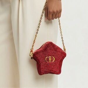 DIOR Authentic Red Star-Shaped Crossbody Bag with Gold Chain